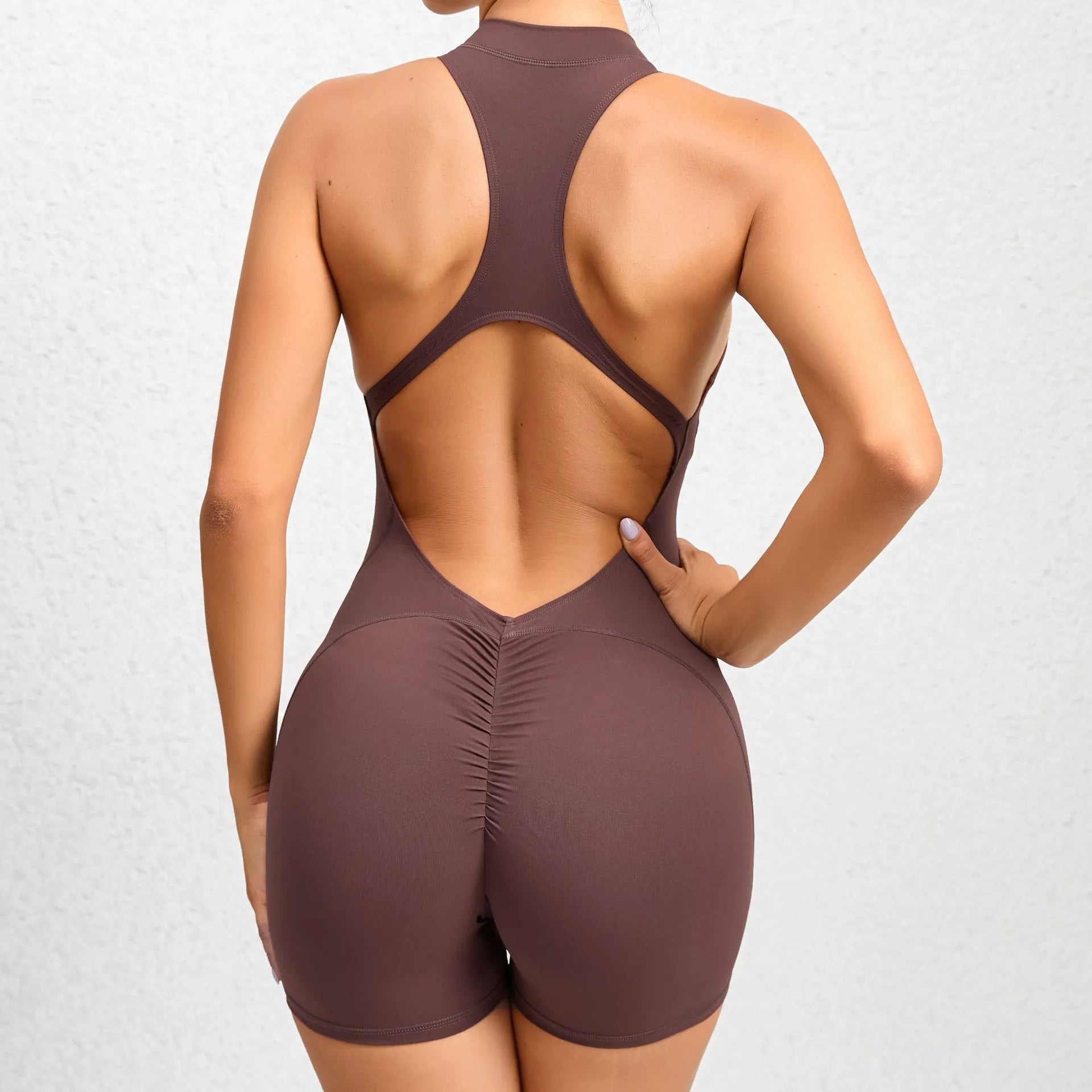 Zippered Sleeveless Yoga Jumpsuit Tummy Control Butt Lifting Shapewear Shorts