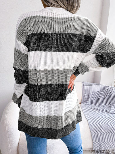 Women's Plaid Cardigan Sweater Lantern Sleeve Casual Jacket Outerwear