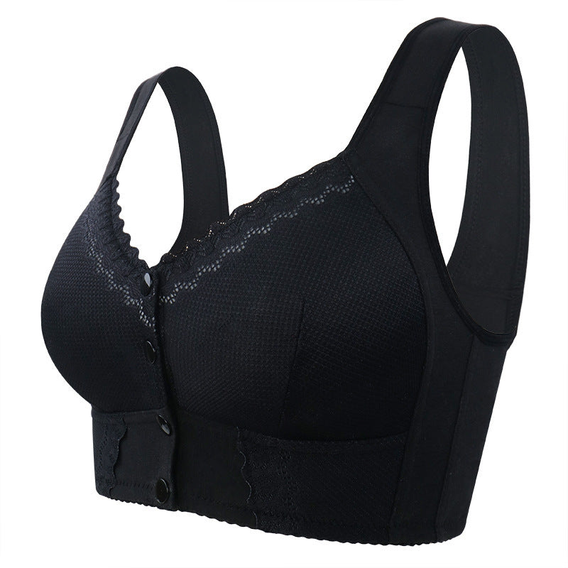 Front Closure Cotton Bra Soft Lace Wireless Comfort Bra for Seniors