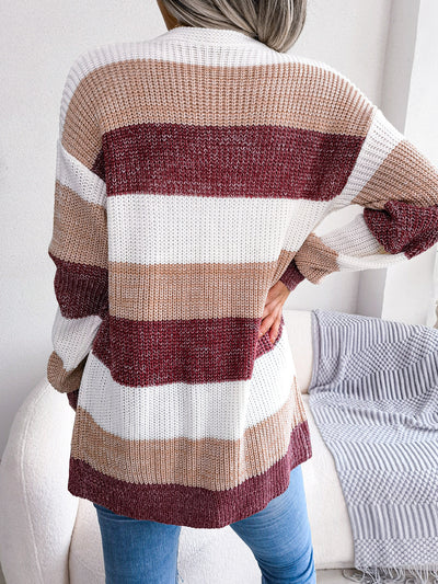 Women's Plaid Cardigan Sweater Lantern Sleeve Casual Jacket Outerwear