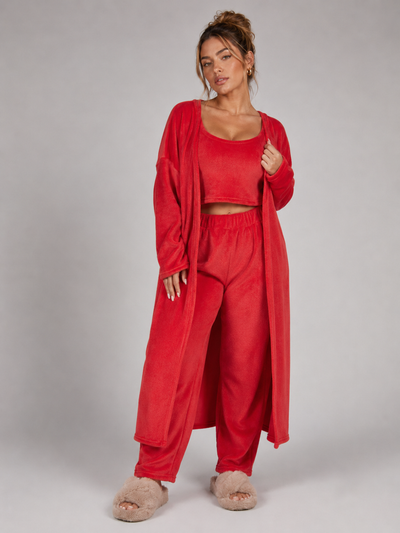 Women's 3 Piece Pajama Set Cozy Fleece Lounge Set Top Pants and Cardigan Winter