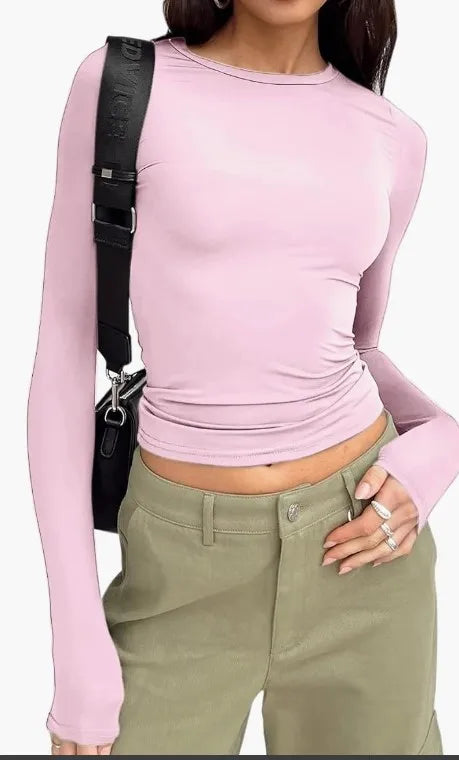 T Shirt Women 2026 Fashion Casual Long-Sleeved Spring Autumn Solid Color Slim-Fit Pullovers Street Base Top Women'S Clothing