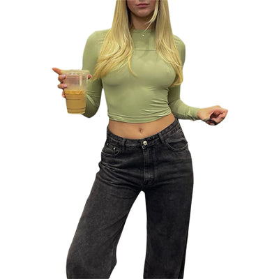 T Shirt Women 2026 Fashion Casual Long-Sleeved Spring Autumn Solid Color Slim-Fit Pullovers Street Base Top Women'S Clothing