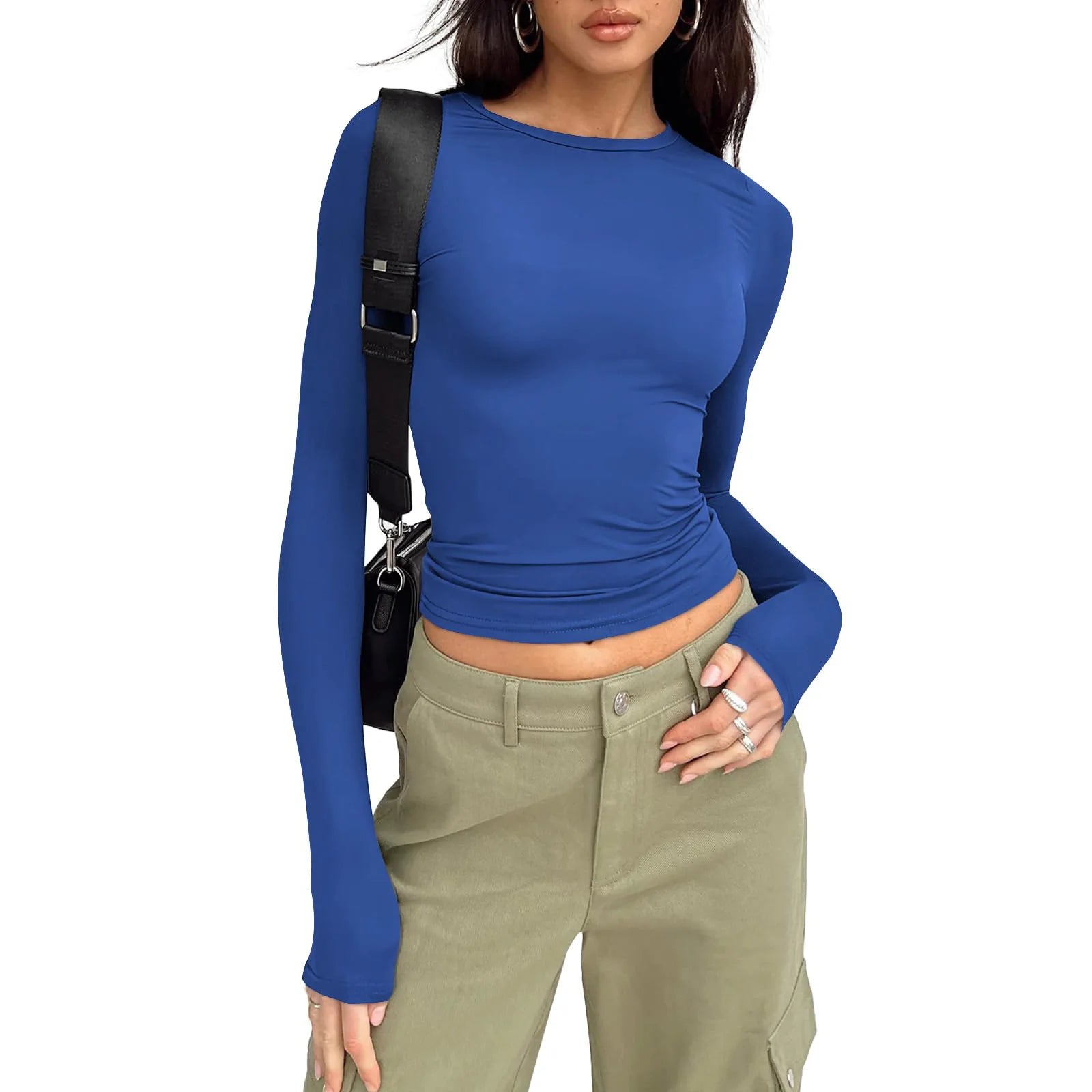 T Shirt Women 2026 Fashion Casual Long-Sleeved Spring Autumn Solid Color Slim-Fit Pullovers Street Base Top Women'S Clothing