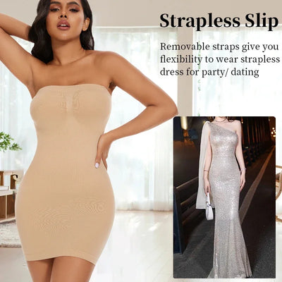 Strapless Bodycon Slip Dress Shapewear Smooth Compression Slimming Body Shaper