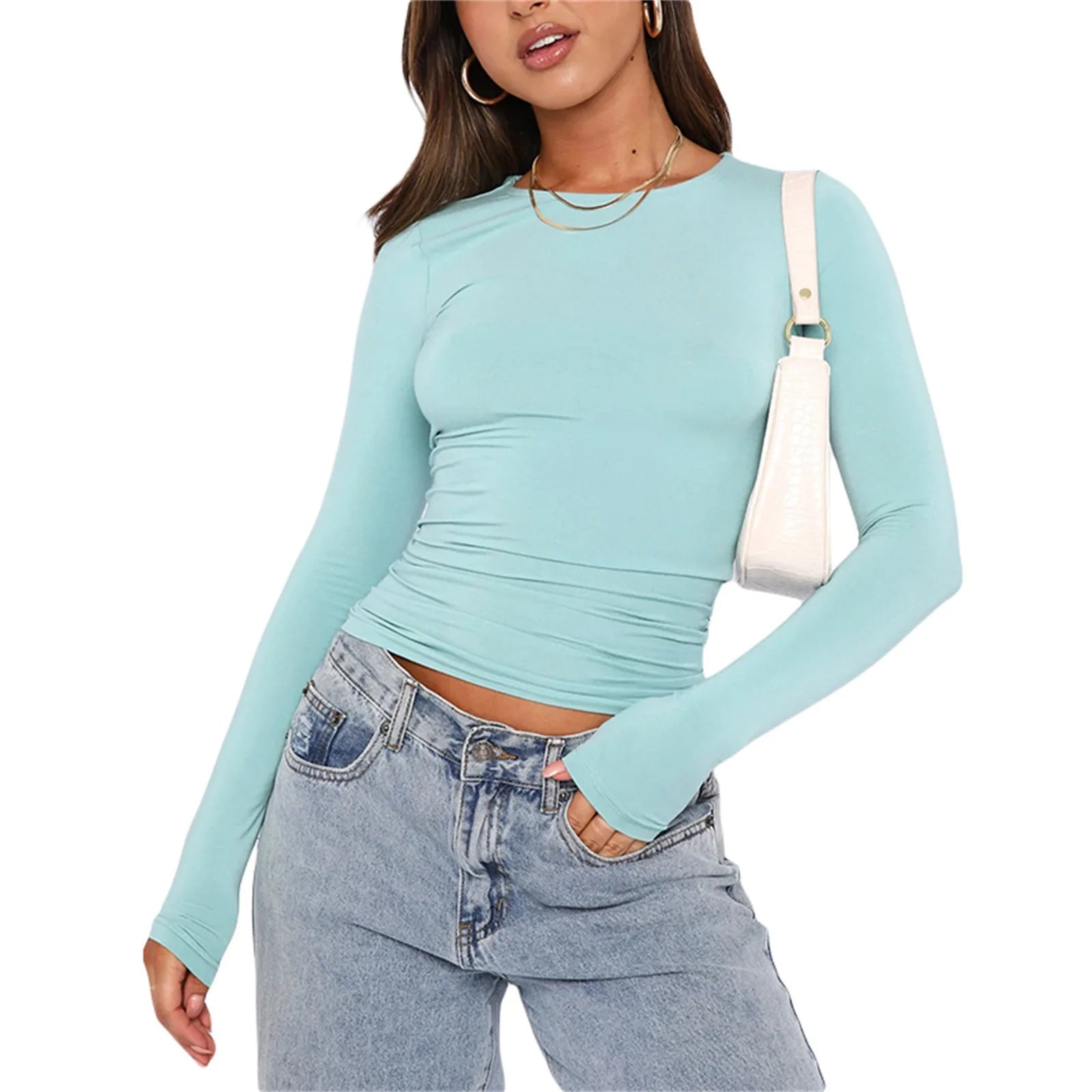 T Shirt Women 2026 Fashion Casual Long-Sleeved Spring Autumn Solid Color Slim-Fit Pullovers Street Base Top Women'S Clothing