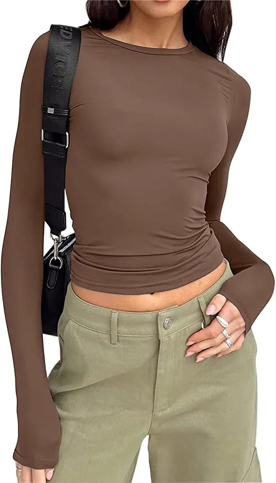 T Shirt Women 2026 Fashion Casual Long-Sleeved Spring Autumn Solid Color Slim-Fit Pullovers Street Base Top Women'S Clothing