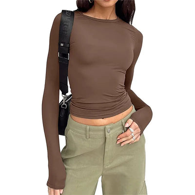 T Shirt Women 2026 Fashion Casual Long-Sleeved Spring Autumn Solid Color Slim-Fit Pullovers Street Base Top Women'S Clothing