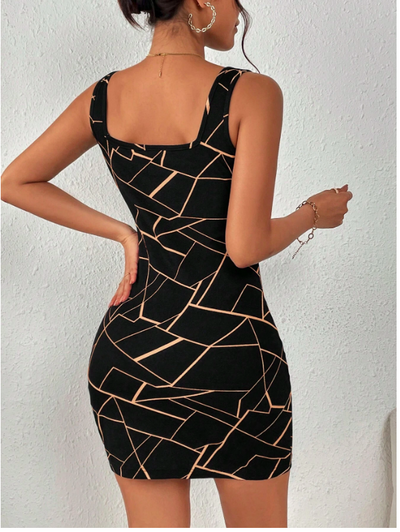 Allover Geo Print Square Neck Tank Dress