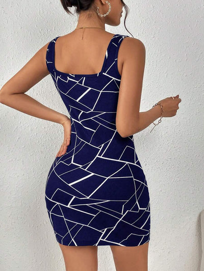 Allover Geo Print Square Neck Tank Dress
