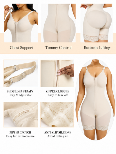 Postpartum Tummy Control Body Shaper Zipper Crotch Butt Lifting Shapewear