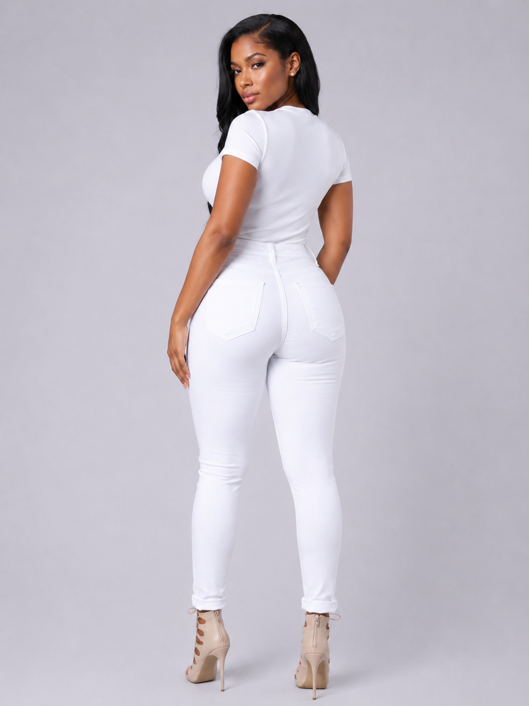 High Quality Casual Hole Jeans High Waist Skinny Denim Jeans
