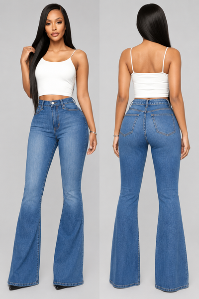 Classic High Waist Slim Denim Horseshoe Pants