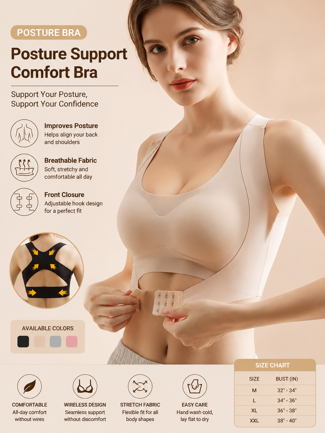 100% Cotton Front button women's traceless bra