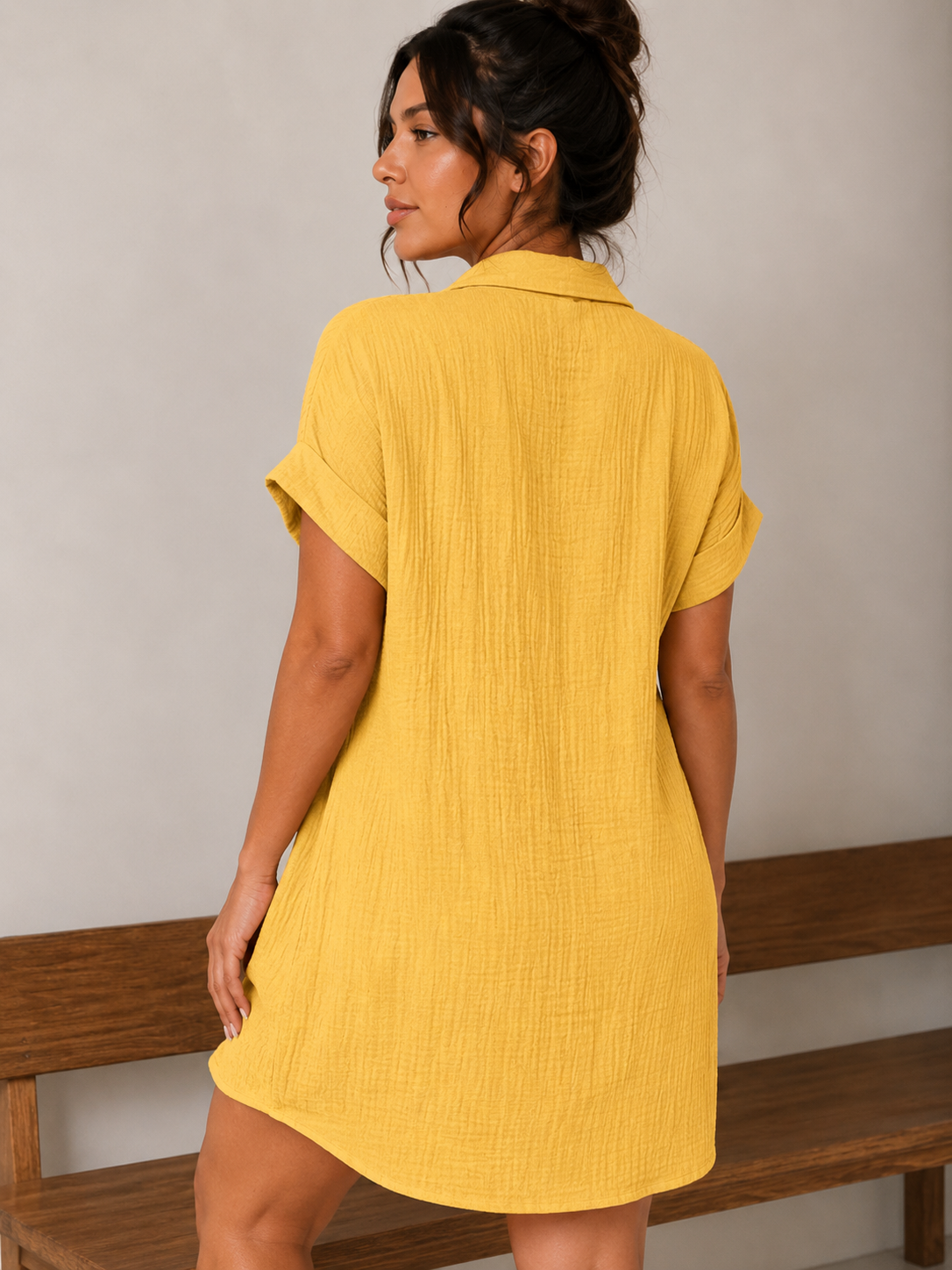 Women's Cotton Linen Shirt Dress V Neck Button Down Casual Summer Midi Dress