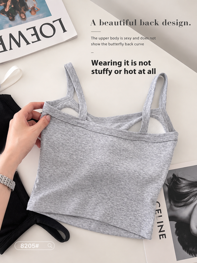 Cotton Tank Top with Built In Bra Padded Double Layer Camisole