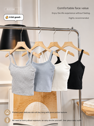 Cotton Tank Top with Built In Bra Padded Double Layer Camisole