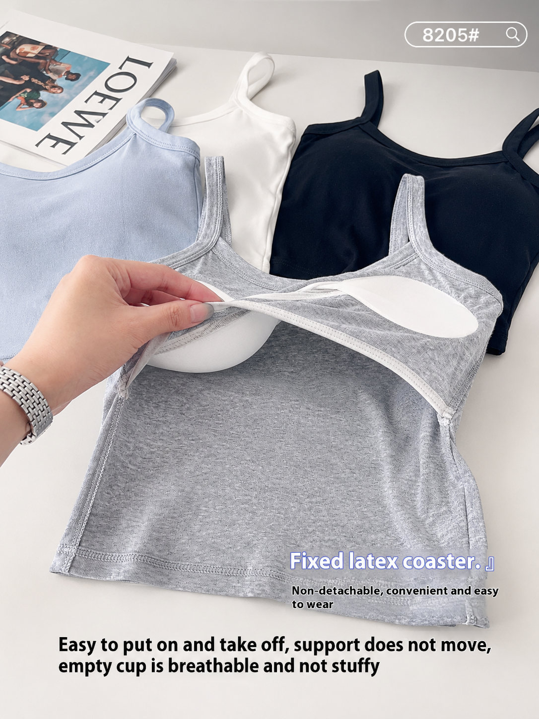 Cotton Tank Top with Built In Bra Padded Double Layer Camisole