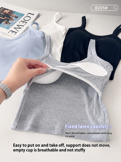 Cotton Tank Top with Built In Bra Padded Double Layer Camisole