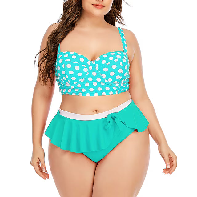 Plus Size Push Up Bikini Set Wave Print Two Piece Swimsuit Beach Cover Up