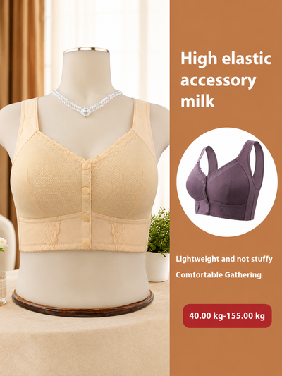 Front Closure Cotton Bra Soft Lace Wireless Comfort Bra for Seniors