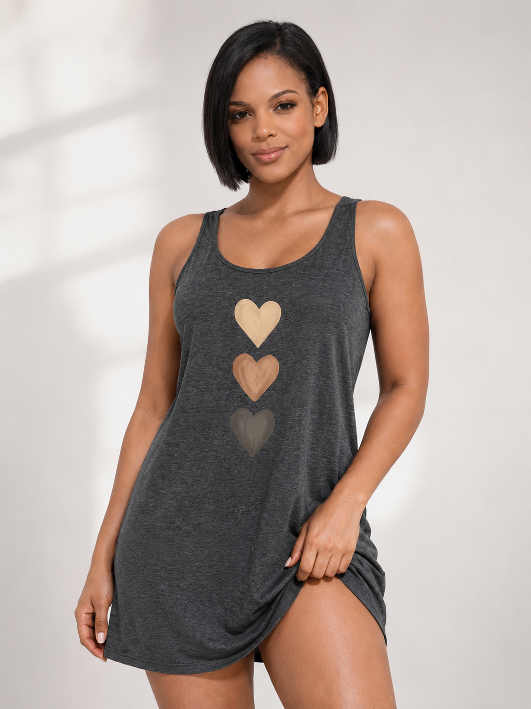 Heart Print Tank Dress Crew Neck Sleeveless Casual Summer Sundress