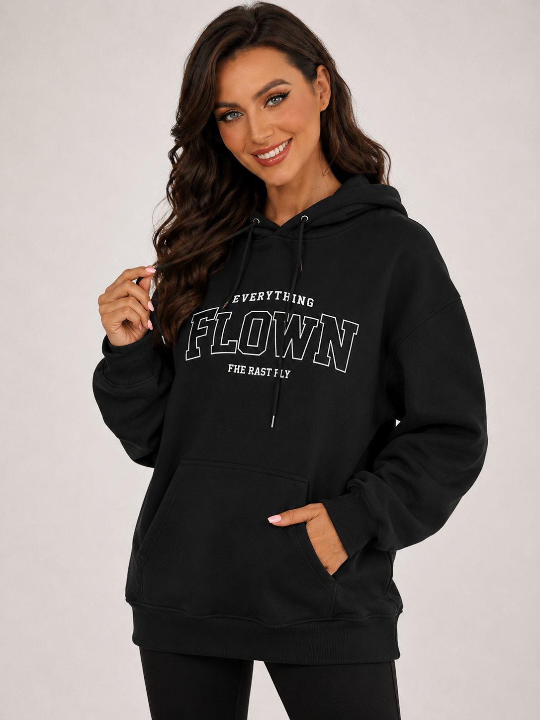 Hooded Letter Print Sweater Thickened Korean Style Pullover Top