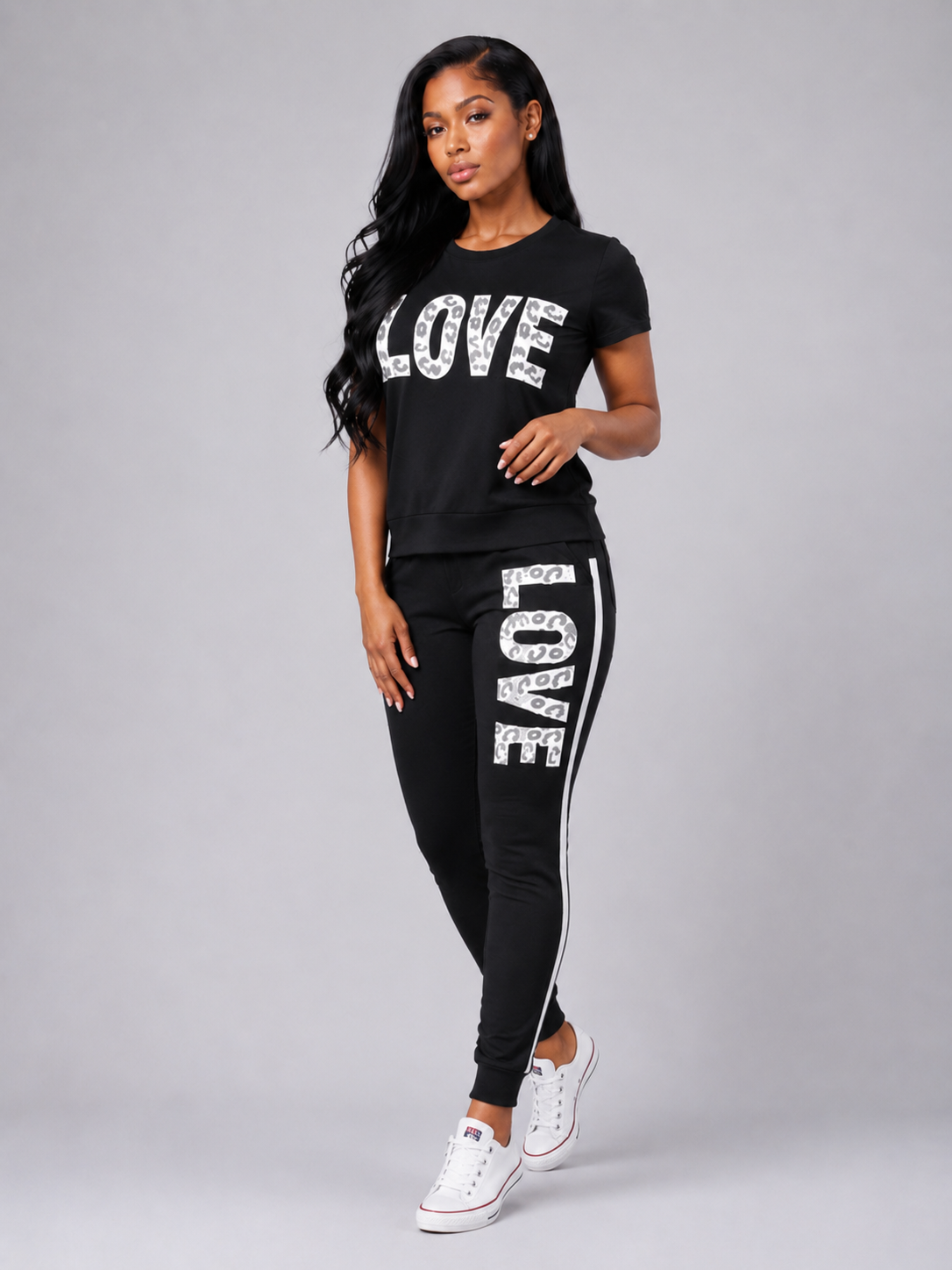 Letter Print Short Sleeve Top and Pants 2 Piece Casual Sports Set