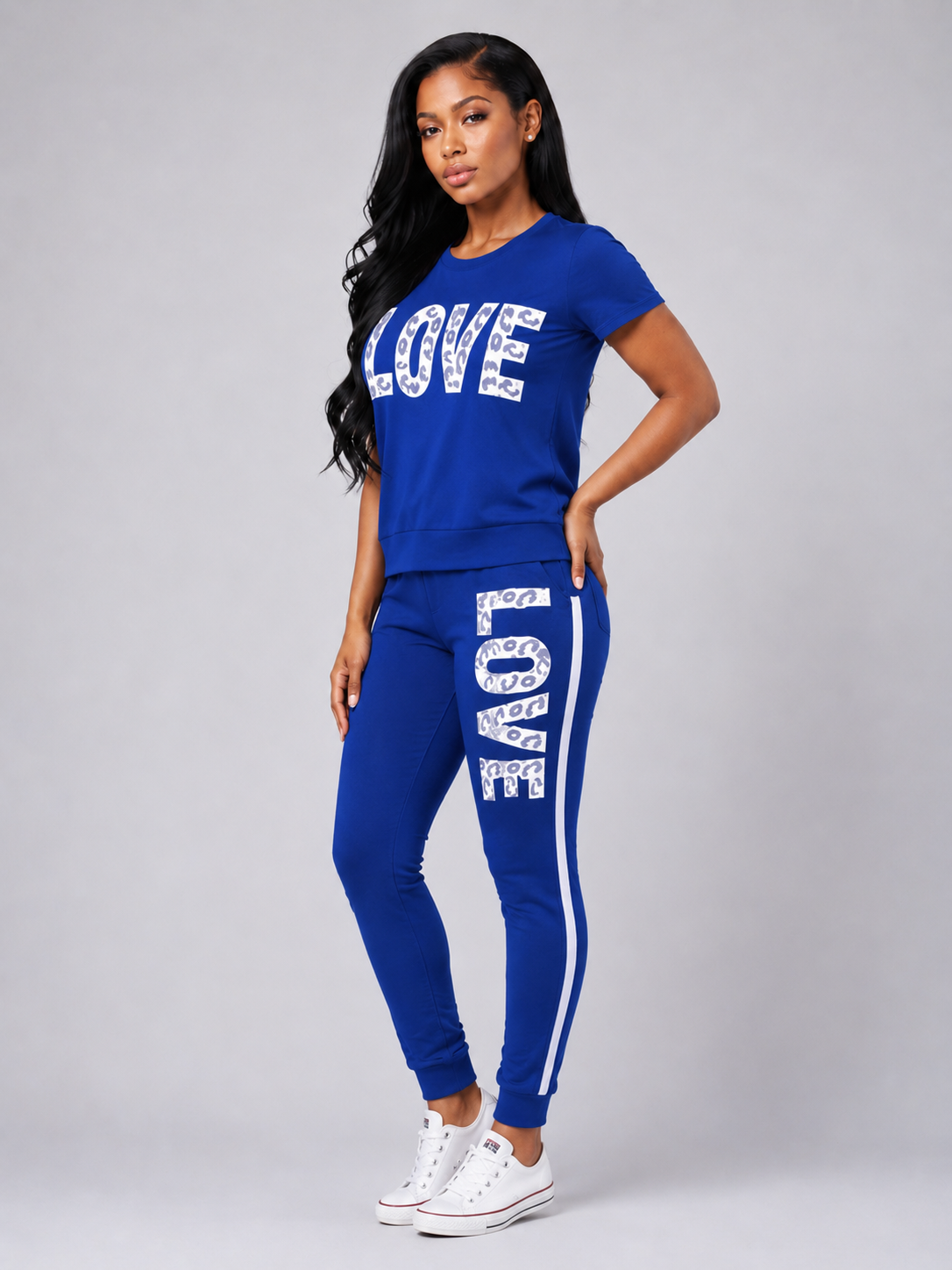 Letter Print Short Sleeve Top and Pants 2 Piece Casual Sports Set
