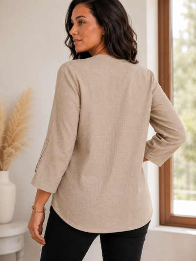 Loose-fitting Plus Size V-neck Solid Color T-shirt