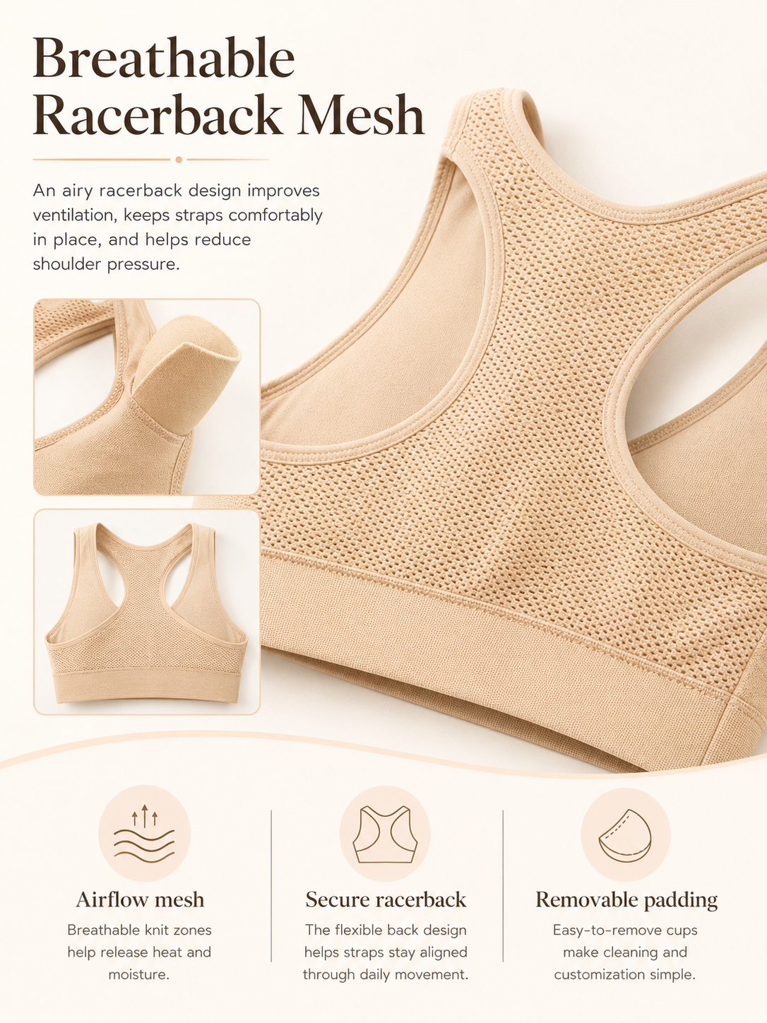 Padded Sports Bra Shockproof Breathable Sweat Wicking Athletic Gym Running Top