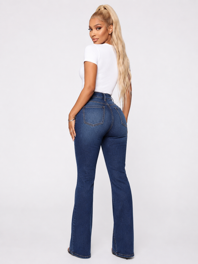 Plus Size Jeans Patch Pocket Washed Ladies High Waist Denim Trousers