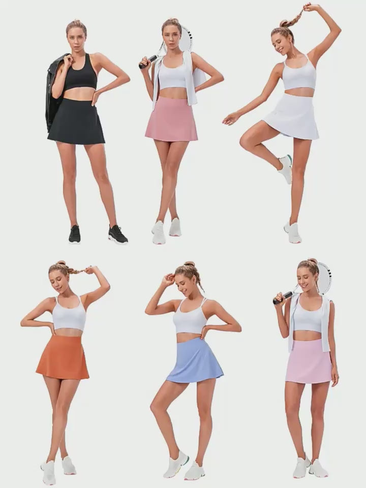 Load video: High Quality Tennis Skirt with Zipped Pocket Women Pleated Sports Skirt
