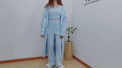 Women's 3 Piece Pajama Set Cozy Fleece Lounge Set Top Pants and Cardigan Winter