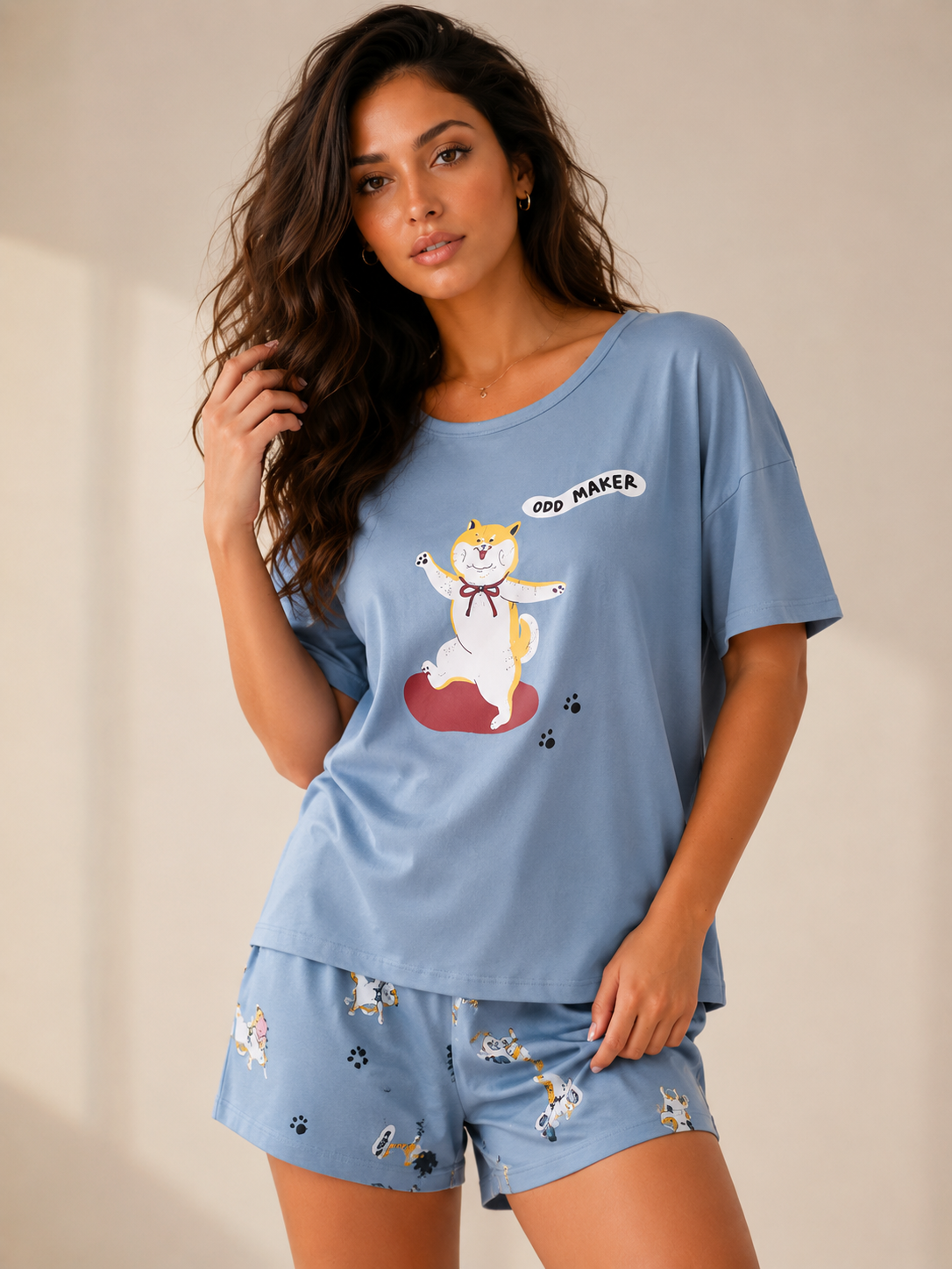 Pure Cotton Pajama Set Short Sleeve Top and Shorts Cute Japanese Style Sleepwear