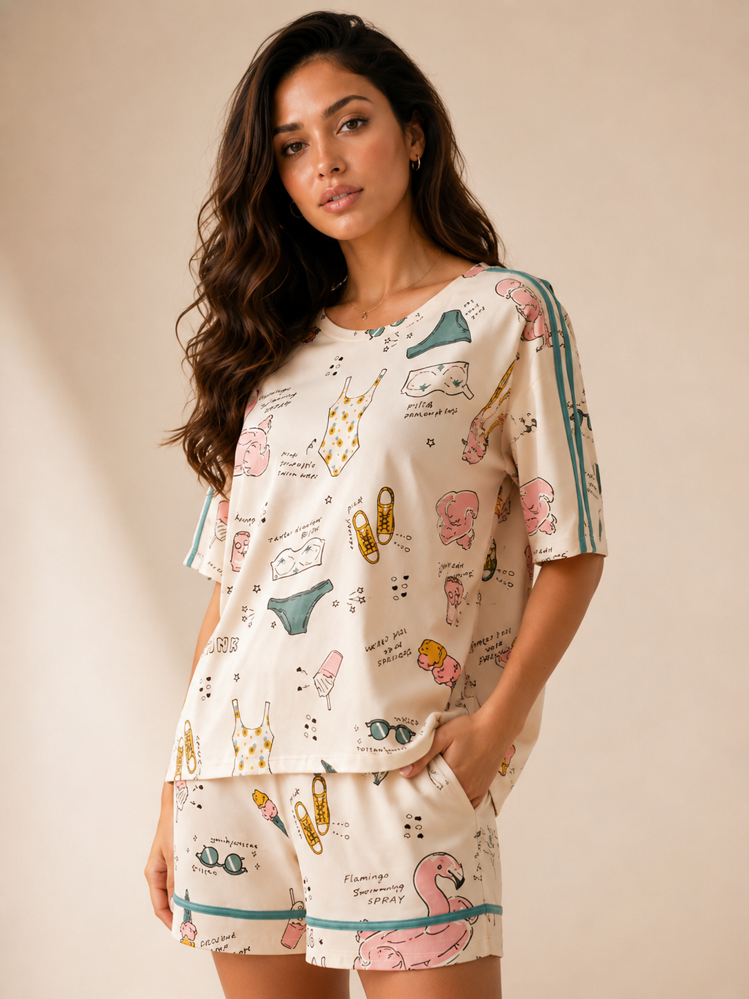 Pure Cotton Pajama Set Short Sleeve Top and Shorts Cute Japanese Style Sleepwear