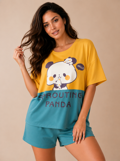 Pure Cotton Pajama Set Short Sleeve Top and Shorts Cute Japanese Style Sleepwear