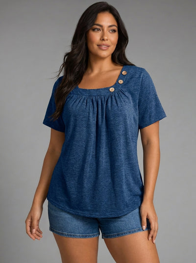 Ruched Blouse Asymmetrical Hem Short Sleeve Solid Casual Top