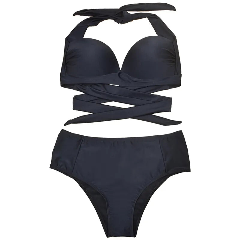 High Waist Push Up Halter Bikini Set Sexy Two Piece Swimsuit Beachwear